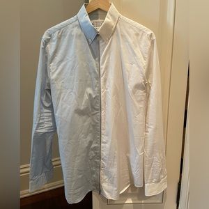 Maison Margiela Half White Half Light Blue Zip up Collard Shirt.Size: 16.5 neck